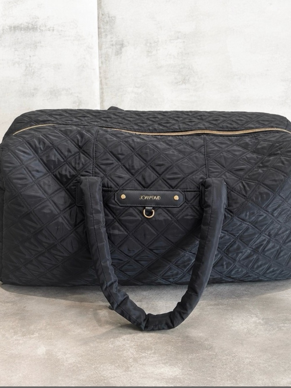 Joan & David Black Quilted Travel Bag with Gold-Tone Accents